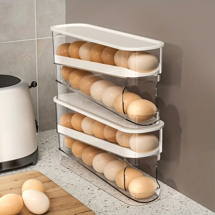 Double Layer Rolling Egg Dispenser Refrigerator Egg Storage Box Automatic Scrolling Egg Holder Household Large Capacity Kitchen