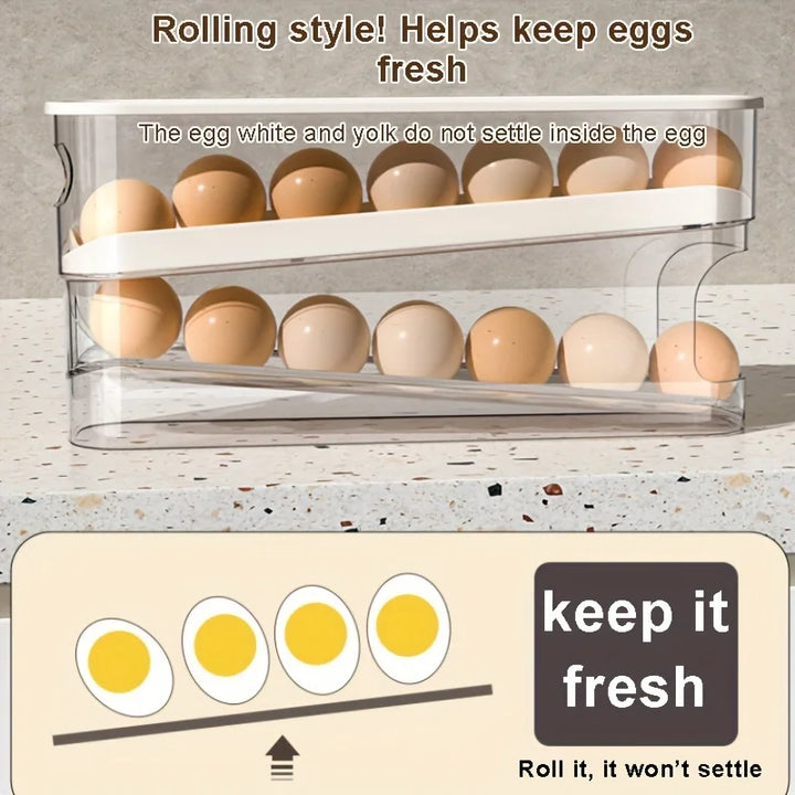 Double Layer Rolling Egg Dispenser Refrigerator Egg Storage Box Automatic Scrolling Egg Holder Household Large Capacity Kitchen