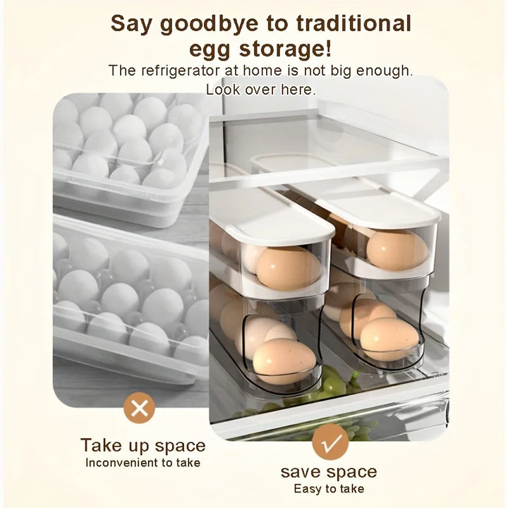 Double Layer Rolling Egg Dispenser Refrigerator Egg Storage Box Automatic Scrolling Egg Holder Household Large Capacity Kitchen