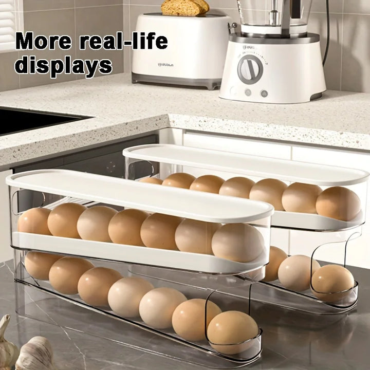 Double Layer Rolling Egg Dispenser Refrigerator Egg Storage Box Automatic Scrolling Egg Holder Household Large Capacity Kitchen