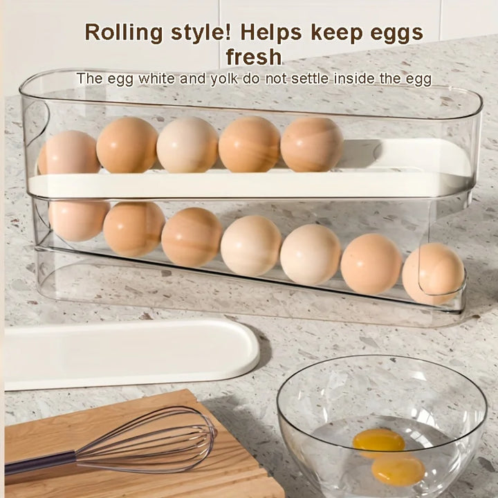 Double Layer Rolling Egg Dispenser Refrigerator Egg Storage Box Automatic Scrolling Egg Holder Household Large Capacity Kitchen