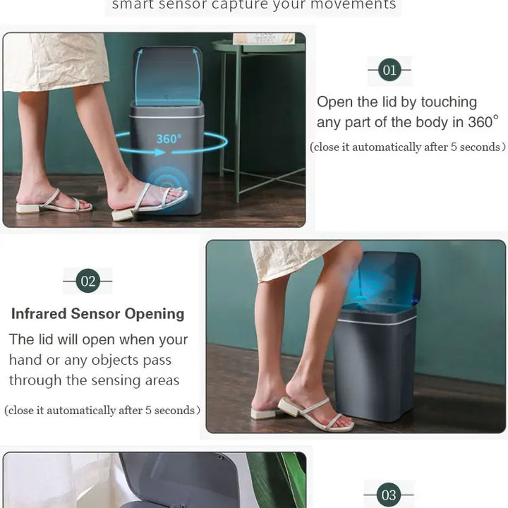 Touchless Smart Sensor Trash Can – 16L