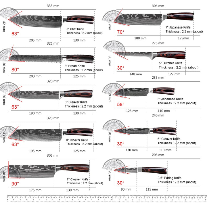 Damascus Steel Kitchen Knife Set – Chef, Cleaver, and Boning Knives