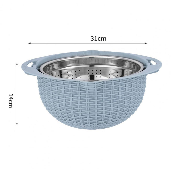 Food Colander With Mixing Bowl Stainless Steel Strainer Fruit Cleaner With 3 Cutting Blades Food Slicer Grater Kitchen Gadgets