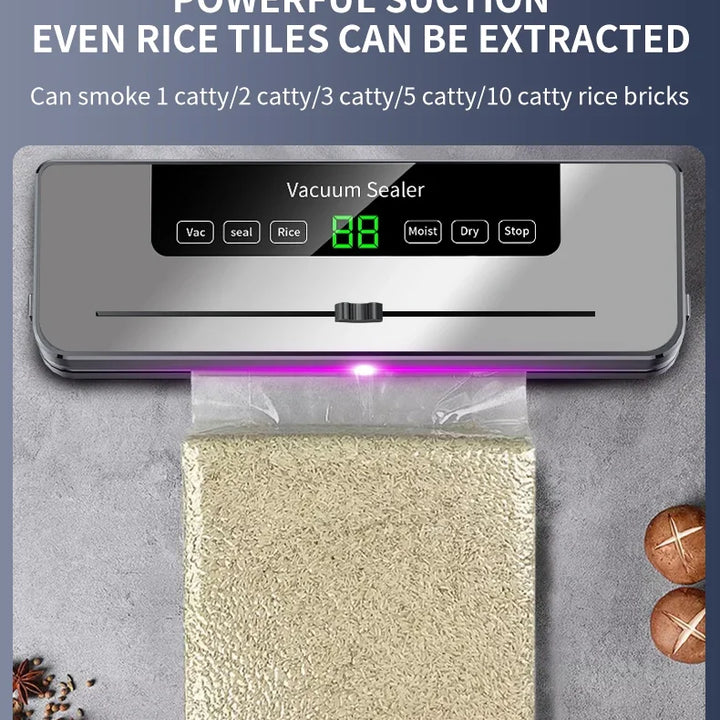 Electric Vacuum Sealer Dry/Wet Food Sealed Packaging Kitchen Food Storage Seal UV Sterilization Built-in Cutter Knife