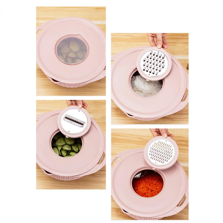 Food Colander With Mixing Bowl Stainless Steel Strainer Fruit Cleaner With 3 Cutting Blades Food Slicer Grater Kitchen Gadgets