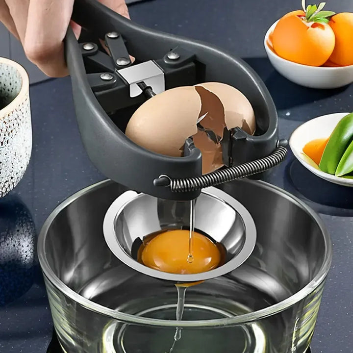 Egg Cracker Egg Separator Stainless Steel Handheld Egg Opener with Egg Yolk White Separator Eggshell Cutter Egg Cracking Tool