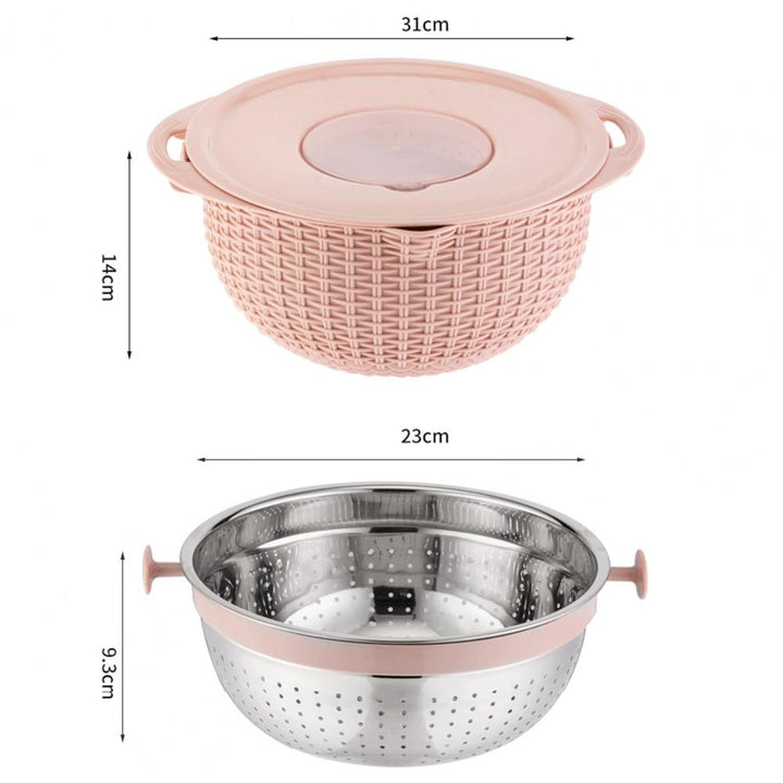 Food Colander With Mixing Bowl Stainless Steel Strainer Fruit Cleaner With 3 Cutting Blades Food Slicer Grater Kitchen Gadgets