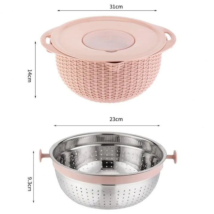 Food Colander With Mixing Bowl Stainless Steel Strainer Fruit Cleaner With 3 Cutting Blades Food Slicer Grater Kitchen Gadgets