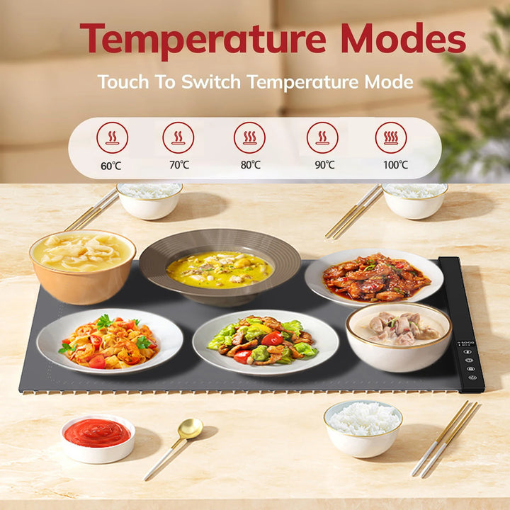 Silicone Heating Mat for Food Warming Trays for Buffets Party with Adjustable Temperature Rollable Food Warmer Plate for Sabbath