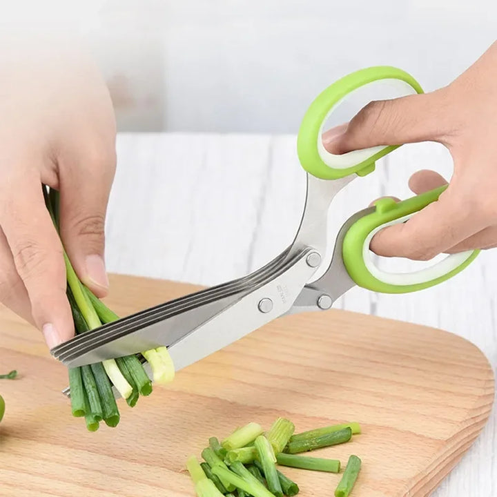 Multifunctional 5 Layers Stainless Steel Knives Kitchen Scissors Scallion Cutter Herb Laver Spices Cook Cut Shredders & Slicers