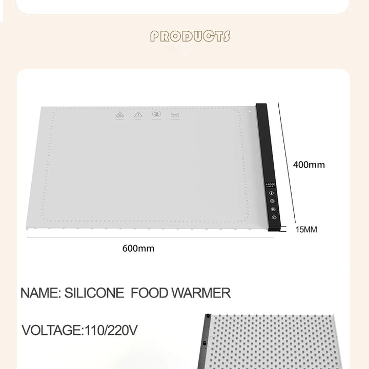 Silicone Heating Mat for Food Warming Trays for Buffets Party with Adjustable Temperature Rollable Food Warmer Plate for Sabbath