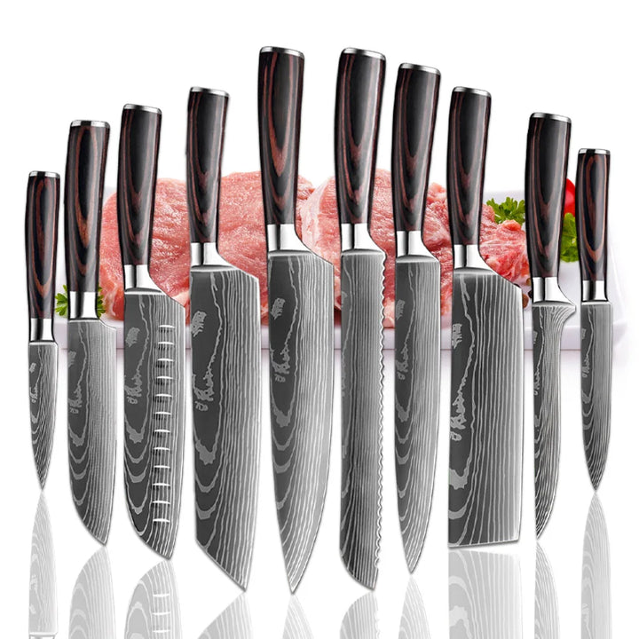 Damascus Steel Kitchen Knife Set – Chef, Cleaver, and Boning Knives