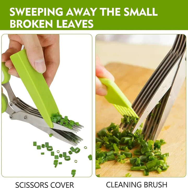 Multifunctional 5 Layers Stainless Steel Knives Kitchen Scissors Scallion Cutter Herb Laver Spices Cook Cut Shredders & Slicers