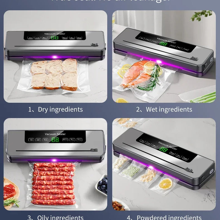 Electric Vacuum Sealer Dry/Wet Food Sealed Packaging Kitchen Food Storage Seal UV Sterilization Built-in Cutter Knife