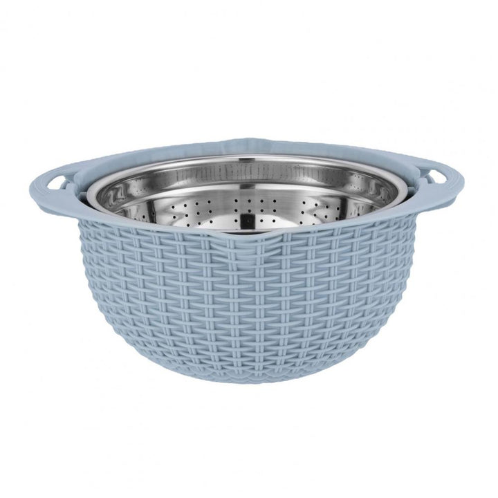 Food Colander With Mixing Bowl Stainless Steel Strainer Fruit Cleaner With 3 Cutting Blades Food Slicer Grater Kitchen Gadgets