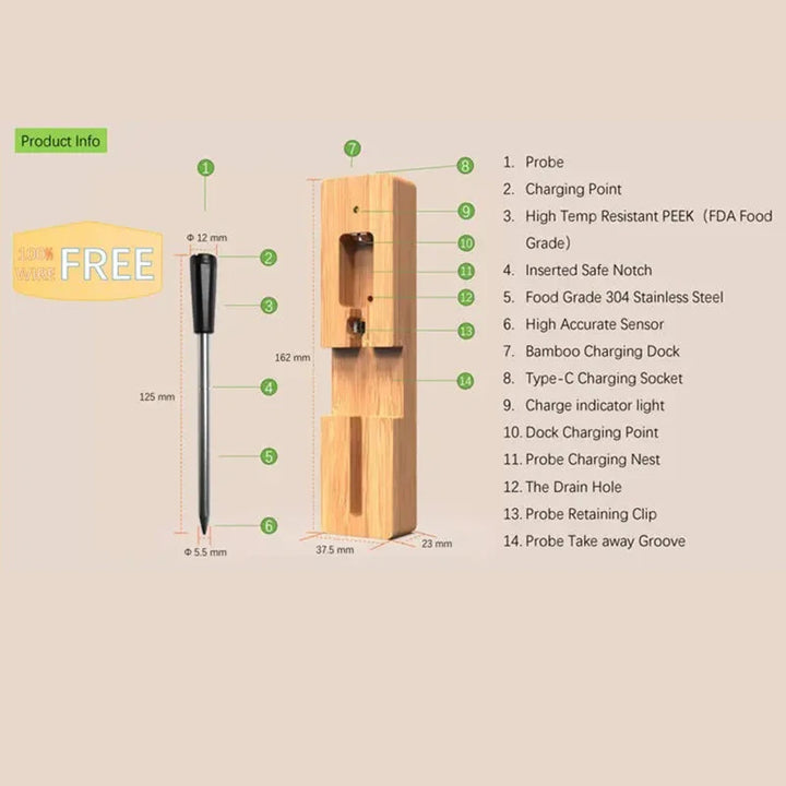 Long Range Smart BBQ BlueTooth Cooking Thermometer Digital Wireless Meat Thermometer With Bluetooth