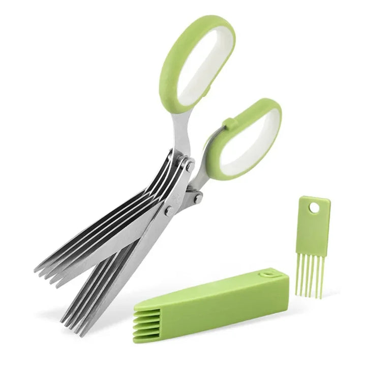 Multifunctional 5 Layers Stainless Steel Knives Kitchen Scissors Scallion Cutter Herb Laver Spices Cook Cut Shredders & Slicers