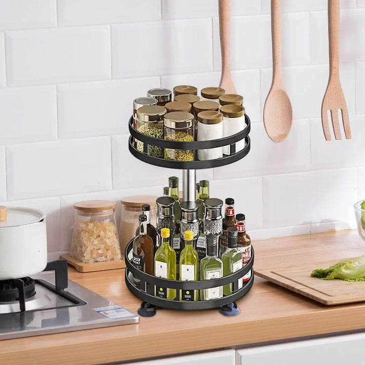 360°Rotation Spice Rack Organizer Jar Cans For Kitchen Accessories Non-Skid Carbon Steel Storage Tray For Seasonings And Spices