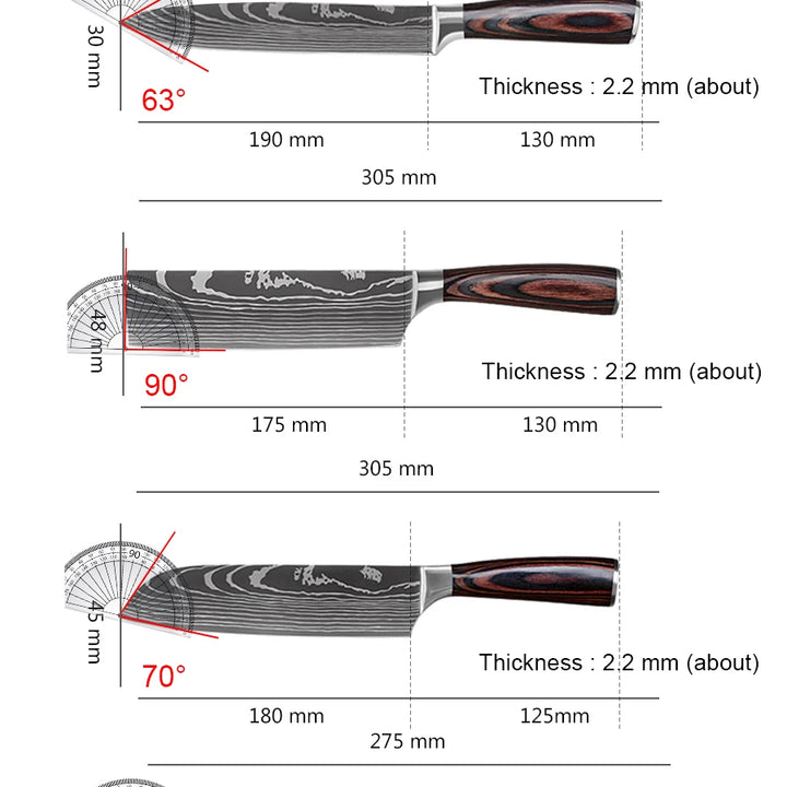 Damascus Steel Kitchen Knife Set – Chef, Cleaver, and Boning Knives