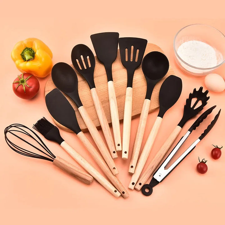 12PCS Food Grade Silicone Kitchen Cookware Utensils Turner Spatula Measuring Spoon Practical Cooking Tool Kitchenware Set