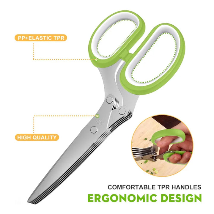 Multifunctional 5 Layers Stainless Steel Knives Kitchen Scissors Scallion Cutter Herb Laver Spices Cook Cut Shredders & Slicers