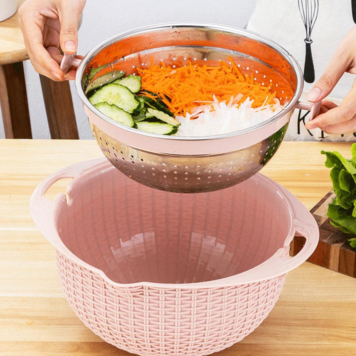 Food Colander With Mixing Bowl Stainless Steel Strainer Fruit Cleaner With 3 Cutting Blades Food Slicer Grater Kitchen Gadgets