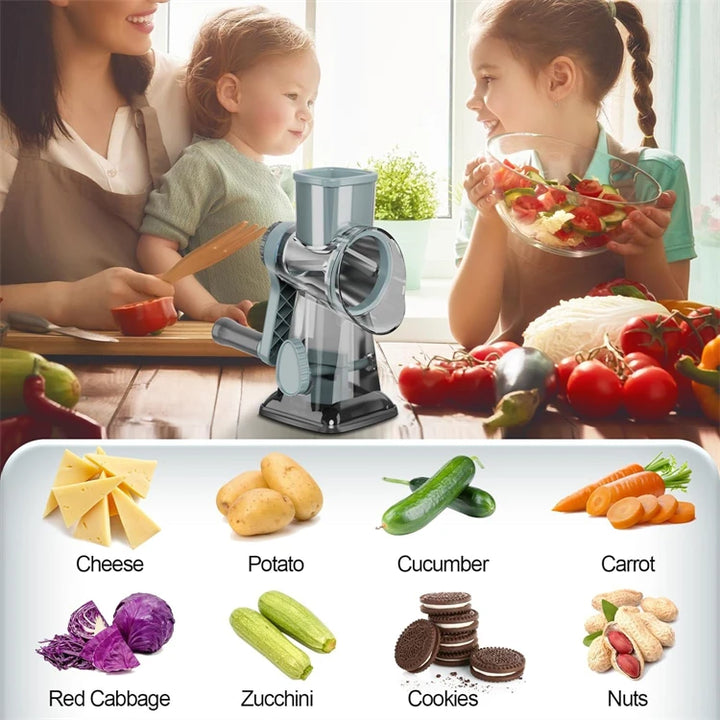 LMETJMA 3 in 1 Rotary Cheese Grater Versatile Manual Vegetable Slicer Peanut Nuts Grinder Cheese Vegetable Shredder Clear JT242