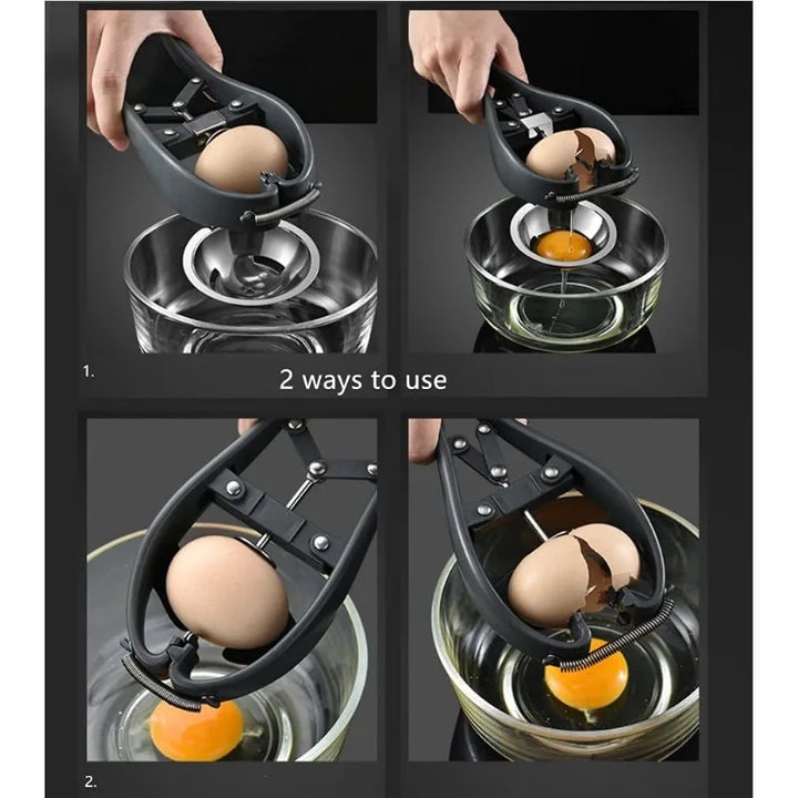 Egg Cracker Egg Separator Stainless Steel Handheld Egg Opener with Egg Yolk White Separator Eggshell Cutter Egg Cracking Tool