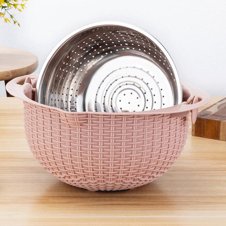 Food Colander With Mixing Bowl Stainless Steel Strainer Fruit Cleaner With 3 Cutting Blades Food Slicer Grater Kitchen Gadgets