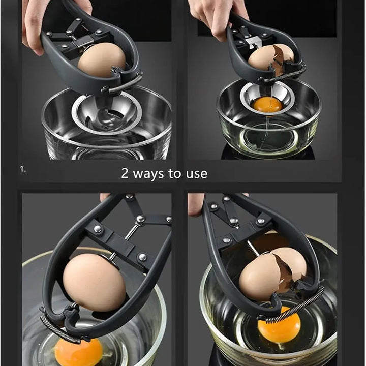 Egg Cracker Egg Separator Stainless Steel Handheld Egg Opener with Egg Yolk White Separator Eggshell Cutter Egg Cracking Tool