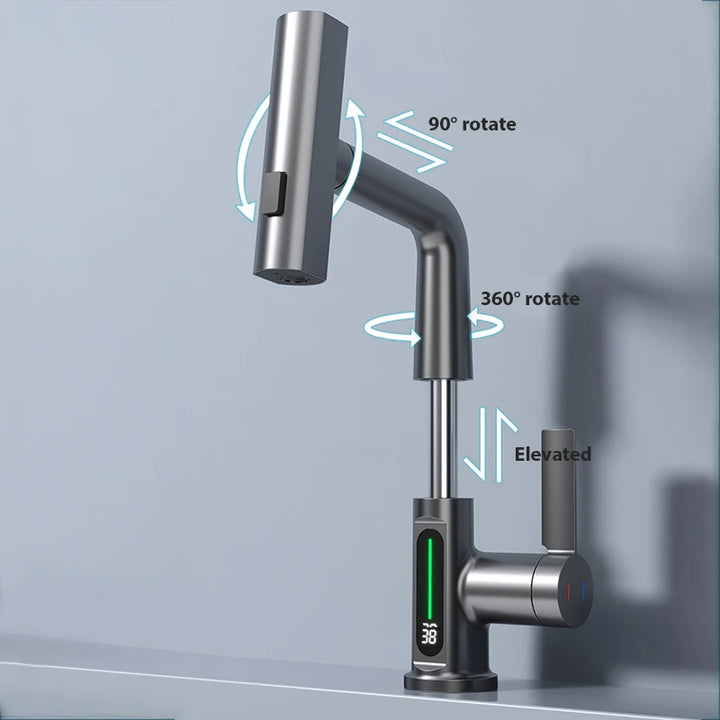 Waterfall Digital Display Basin Faucet for Kitchen & Bathroom