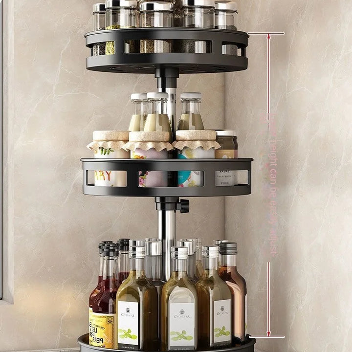 360°Rotation Spice Rack Organizer Jar Cans For Kitchen Accessories Non-Skid Carbon Steel Storage Tray For Seasonings And Spices