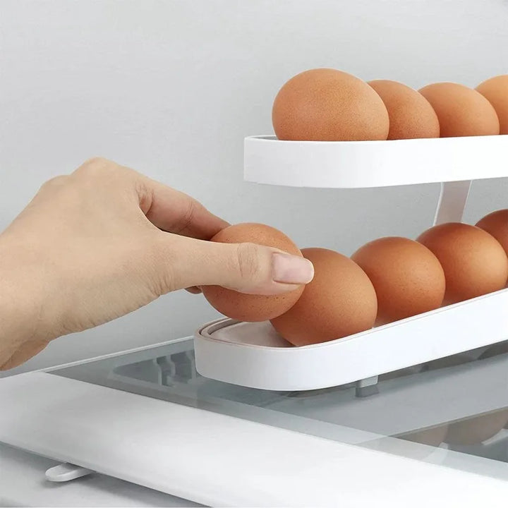 Double Layer Rolling Egg Dispenser Refrigerator Egg Storage Box Automatic Scrolling Egg Holder Household Large Capacity Kitchen