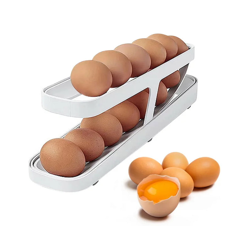 Double Layer Rolling Egg Dispenser Refrigerator Egg Storage Box Automatic Scrolling Egg Holder Household Large Capacity Kitchen