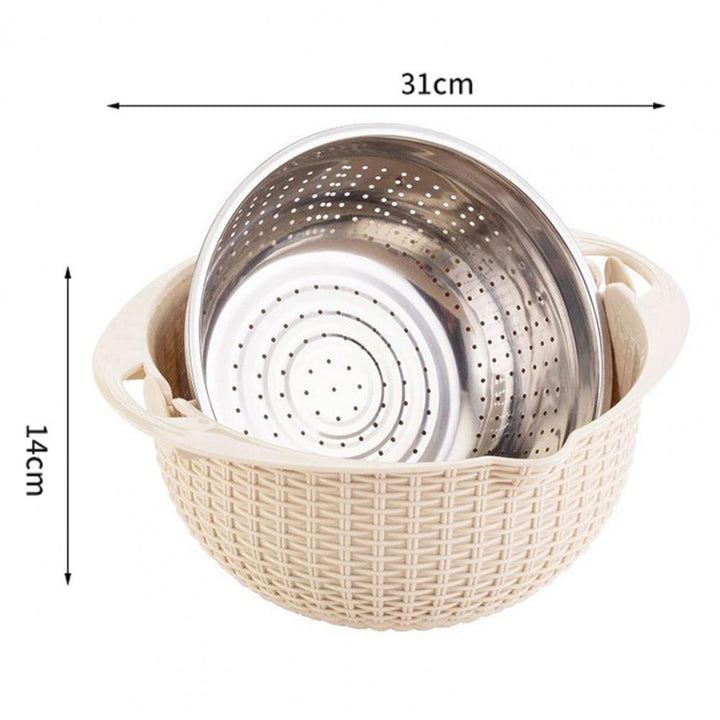 Food Colander With Mixing Bowl Stainless Steel Strainer Fruit Cleaner With 3 Cutting Blades Food Slicer Grater Kitchen Gadgets