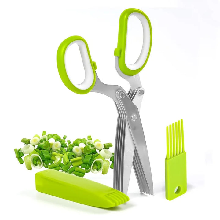 Multifunctional 5 Layers Stainless Steel Knives Kitchen Scissors Scallion Cutter Herb Laver Spices Cook Cut Shredders & Slicers