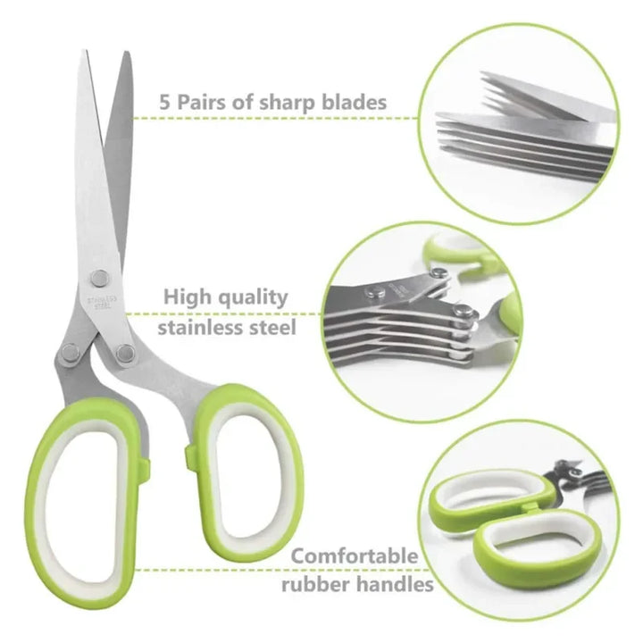 Multifunctional 5 Layers Stainless Steel Knives Kitchen Scissors Scallion Cutter Herb Laver Spices Cook Cut Shredders & Slicers