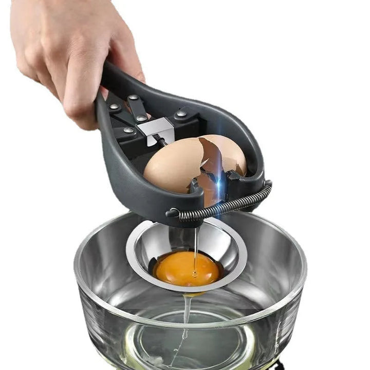 Egg Cracker Egg Separator Stainless Steel Handheld Egg Opener with Egg Yolk White Separator Eggshell Cutter Egg Cracking Tool